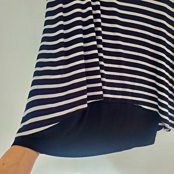 JOSEPH RIBKOFF Layered Tunic Top Black & White Striped Asymmetrical Hemline - Picture 2 of 8
